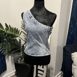 Denim One-Shoulder Women's Top